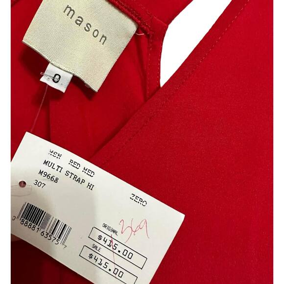 Mason 100% Silk Multi Strap Sleeveless High Low V-Neck Red Dress 0 NEW $415 - Picture 4 of 7